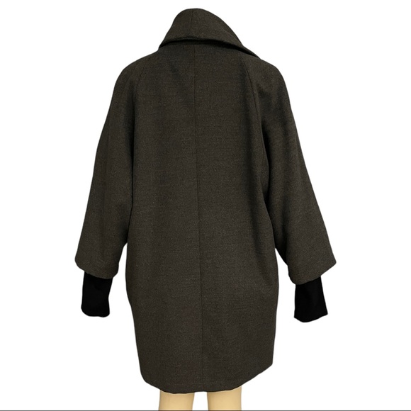 Calvin Klein Double Breasted Drape Cape Coat Envelope Collar Grey Sleeved Jacket - Picture 10 of 15